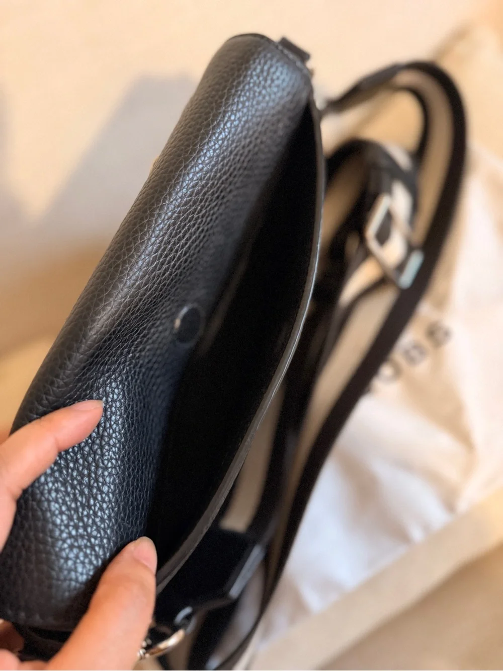 Marc Jacobs Black Leather Messenger Bag with Striped Strap